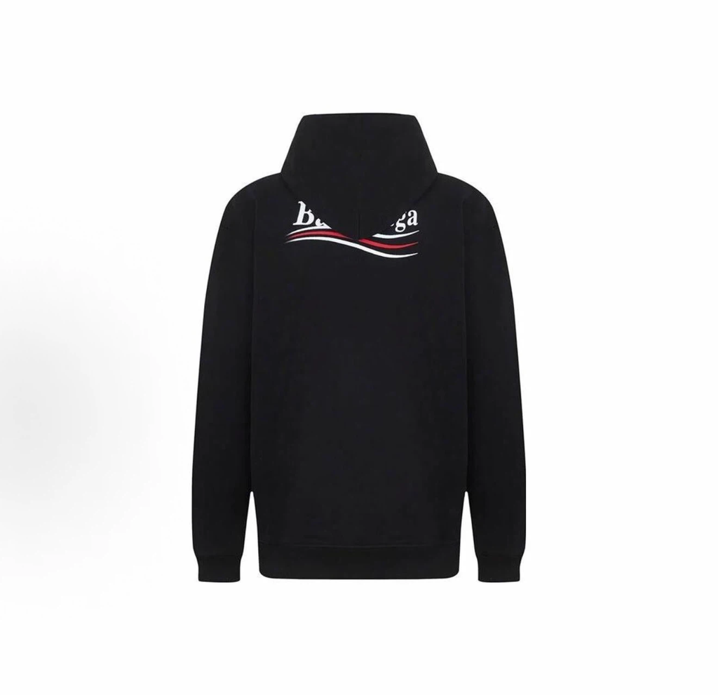 Balenciaga Wave Logo Pullover Hoodie Oversized Unisex Black Sweatshirt