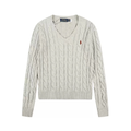 Polo Ralph Lauren Red Pony Logo Cable‑Knit V‑Neck Sweater, Off‑White Heather Women Jumper