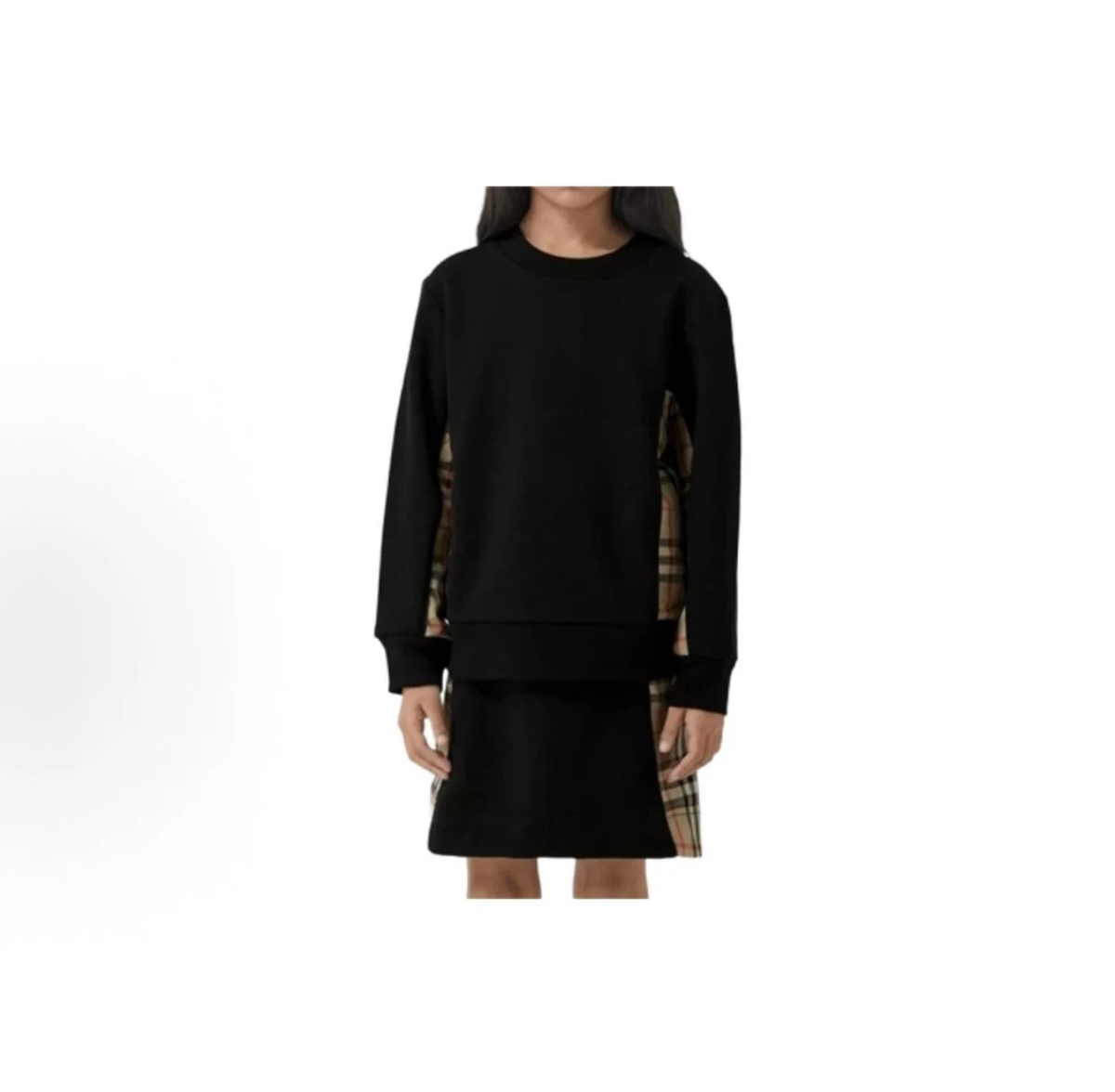 Burberry Kids Crewneck Sweatshirt, Vintage Check Panel, Black