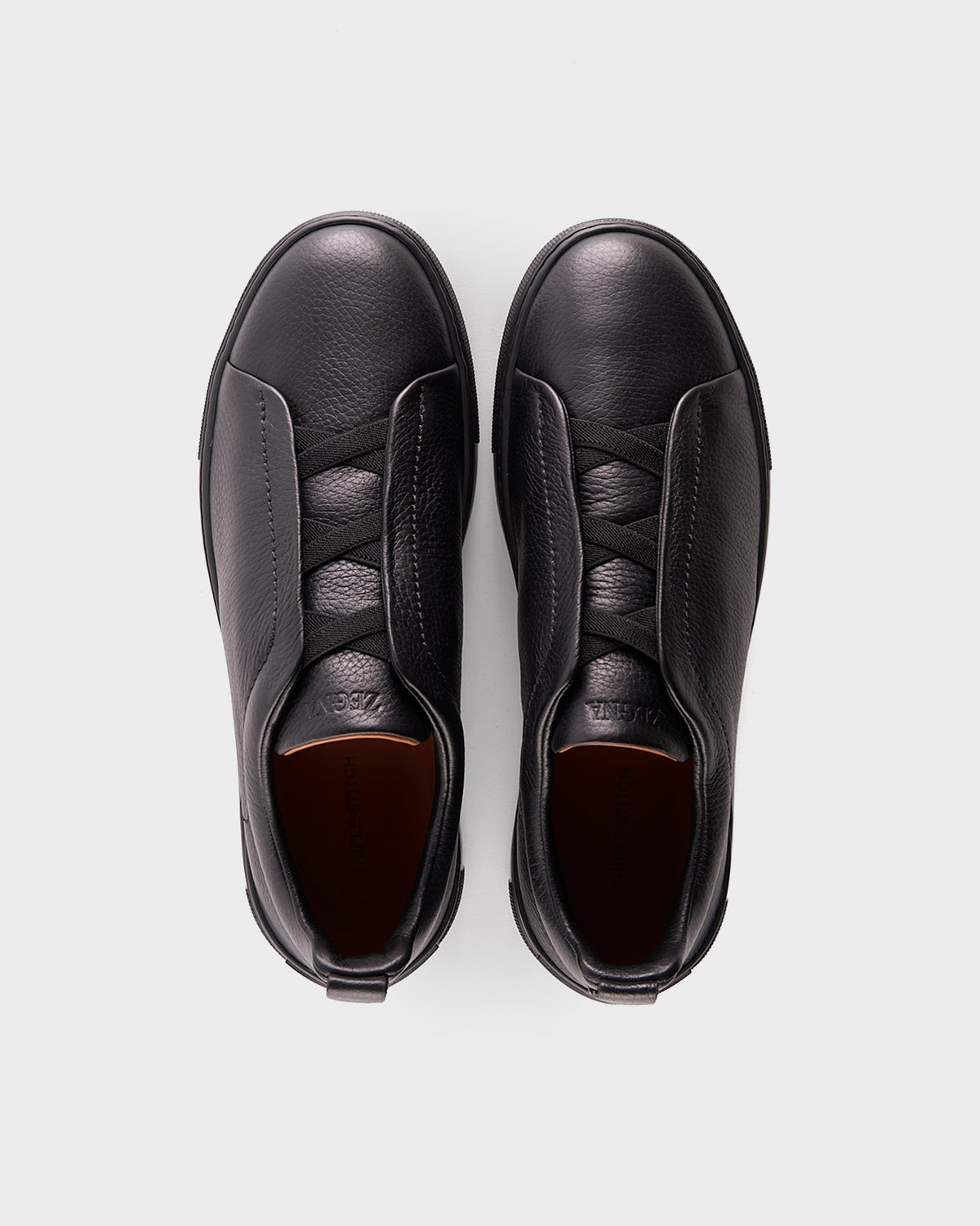 Black Deerskin Triple Stitch Sneakers