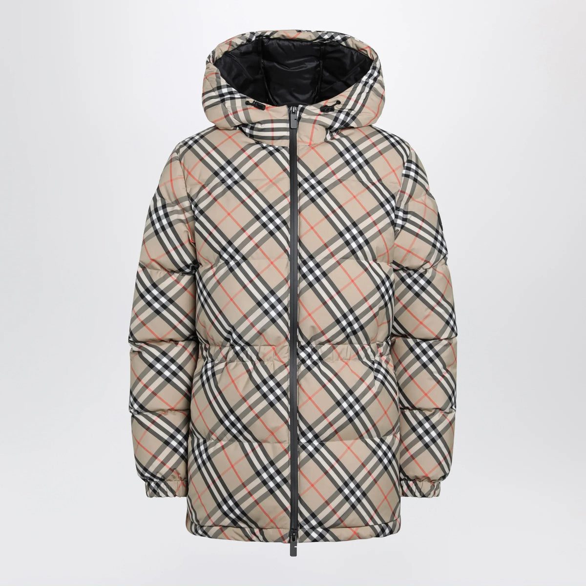 Burberry - Hooded check nylon puffer jacket in sand