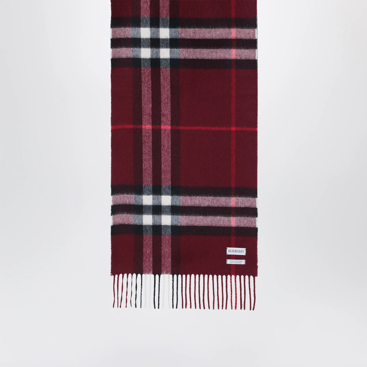 Burberry - Burgundy cashmere scarf with a checked pattern
